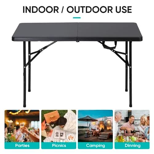 ZenStyle 4ft Heavy Duty Folding Table - Plastic Top & Steel Legs | Indoor Outdoor Utility Table thumbnail 8