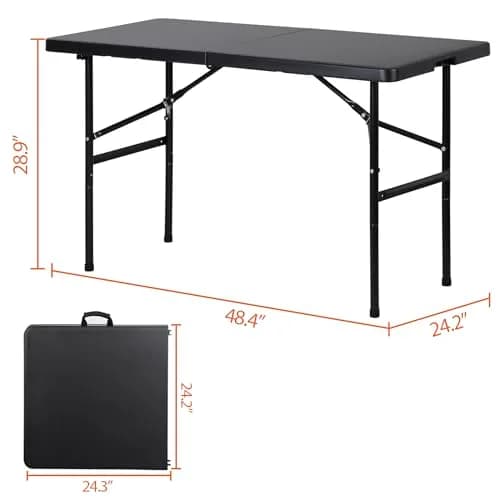 ZenStyle 4ft Heavy Duty Folding Table - Plastic Top & Steel Legs | Indoor Outdoor Utility Table thumbnail 3