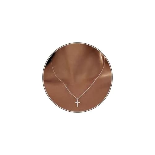 HERIER Dainty CZ Cross Necklace for Women 40cm (16.5" + 2" Extender) | Simple Silver Cross Pendant Jewelry thumbnail 1