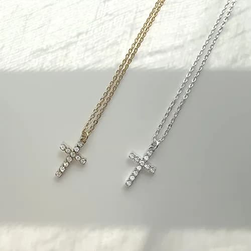 HERIER Dainty CZ Cross Necklace for Women 40cm (16.5" + 2" Extender) | Simple Silver Cross Pendant Jewelry thumbnail 4