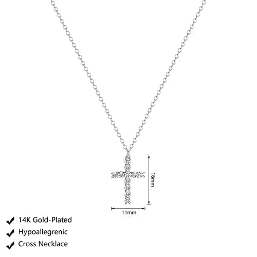 HERIER Dainty CZ Cross Necklace for Women 40cm (16.5" + 2" Extender) | Simple Silver Cross Pendant Jewelry thumbnail 5