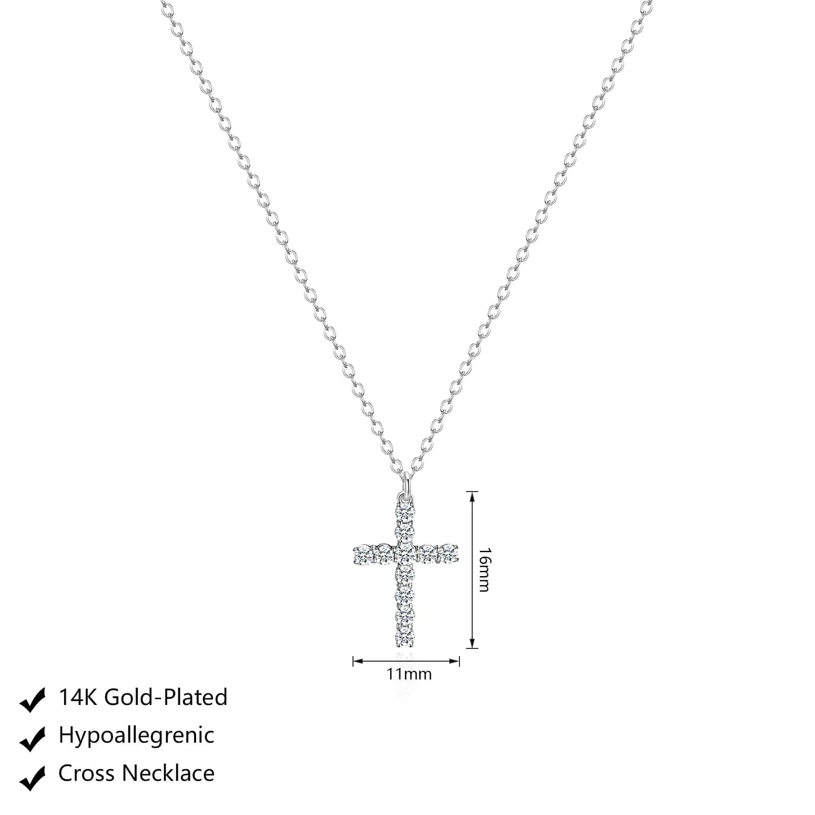 HERIER Dainty CZ Cross Necklace for Women 40cm (16.5" + 2" Extender) | Simple Silver Cross Pendant Jewelry - view 5