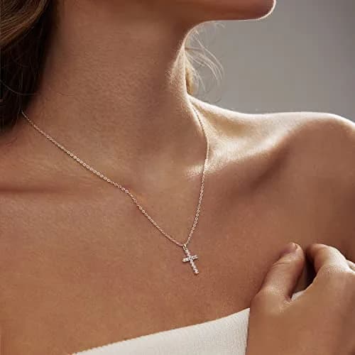 HERIER Dainty CZ Cross Necklace for Women 40cm (16.5" + 2" Extender) | Simple Silver Cross Pendant Jewelry thumbnail 6