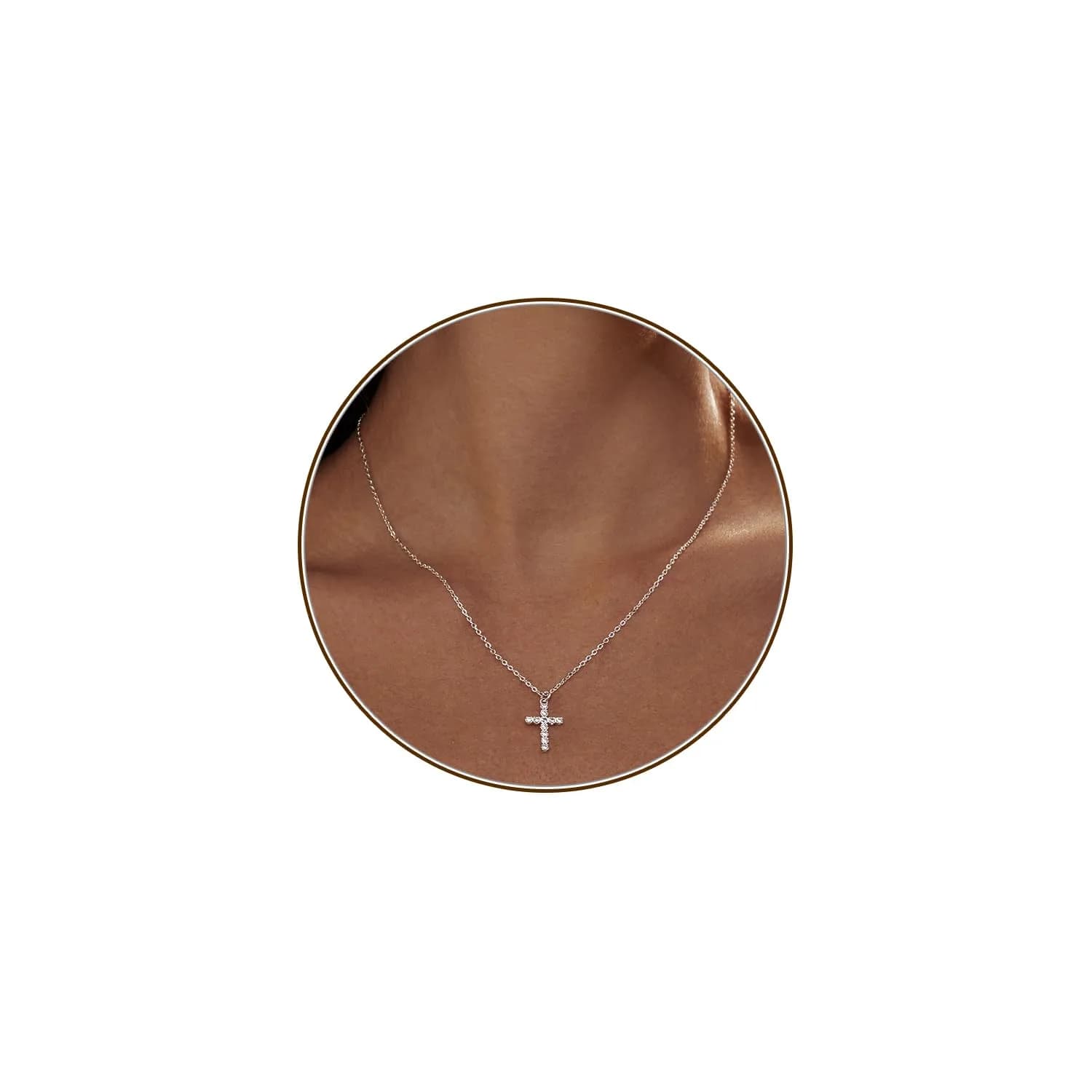HERIER Dainty CZ Cross Necklace for Women 40cm (16.5" + 2" Extender) | Simple Silver Cross Pendant Jewelry - main product image