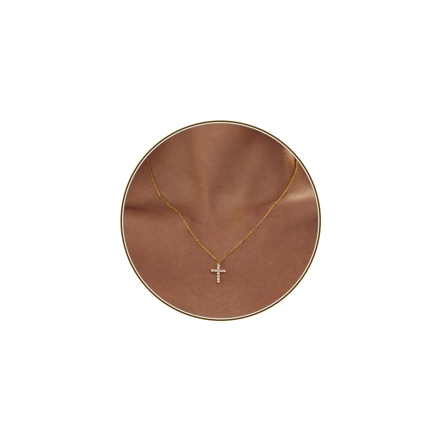 HERIER CZ Cross Necklace for Women - Dainty 14k Gold Plated Tiny Cross Pendant, 41.9cm - main product image