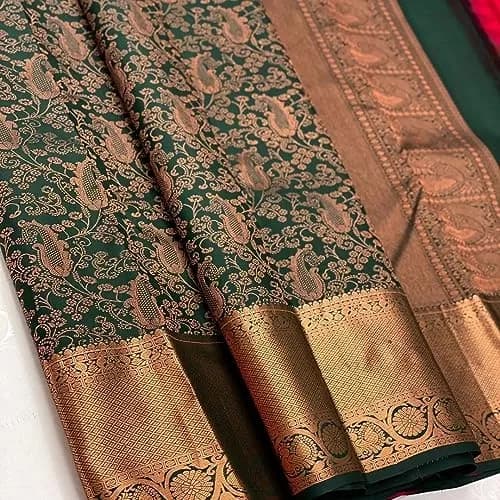 Avantika Fashion Women's Kanjivaram Soft Pure Silk Banarasi Saree With Blouse Piece, Green, 5.3m | Authentic USA Import thumbnail 4