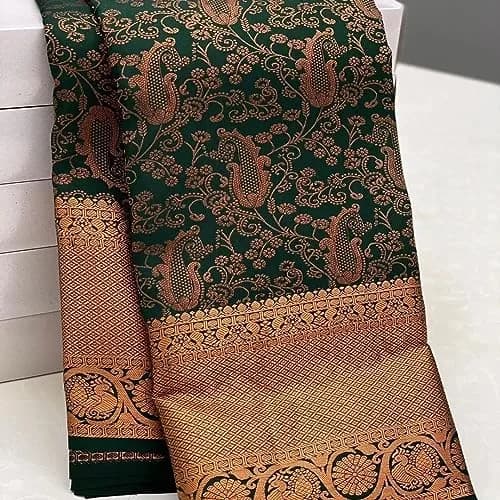 Avantika Fashion Women's Kanjivaram Soft Pure Silk Banarasi Saree With Blouse Piece, Green, 5.3m | Authentic USA Import thumbnail 5