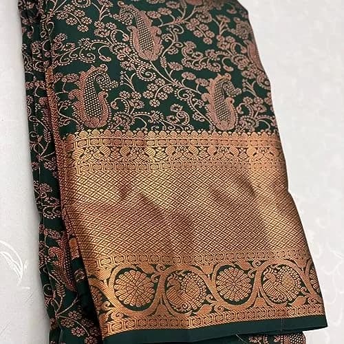 Avantika Fashion Women's Kanjivaram Soft Pure Silk Banarasi Saree With Blouse Piece, Green, 5.3m | Authentic USA Import thumbnail 2