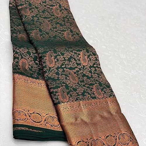 Avantika Fashion Women's Kanjivaram Soft Pure Silk Banarasi Saree With Blouse Piece, Green, 5.3m | Authentic USA Import thumbnail 3