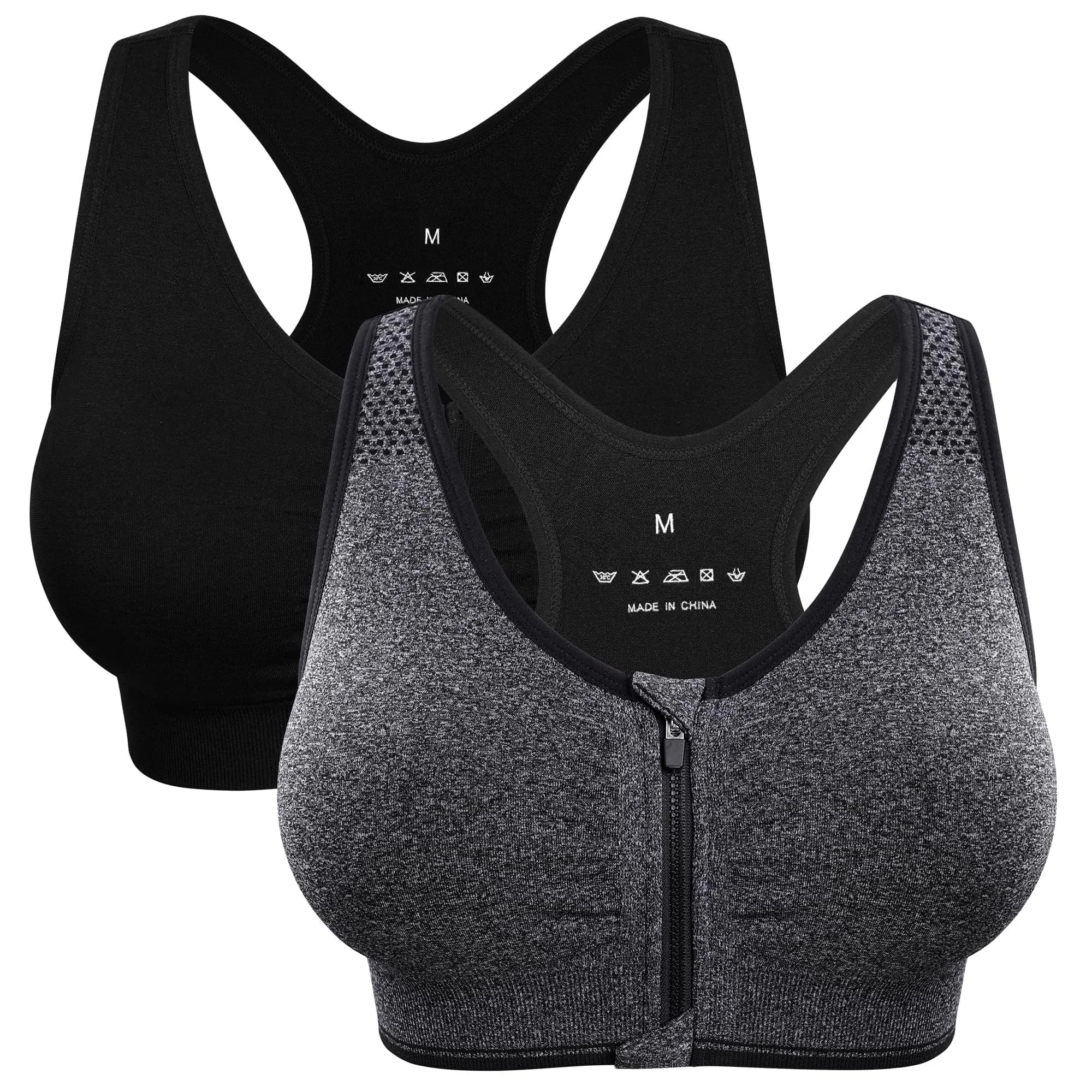 WANAYOU Women's Zip Front Sports Bra Wireless Post-Surgery Bra Workout Bras | Medium Support, Racerback, Removable Pads