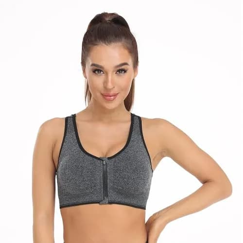 WANAYOU Women's Zip Front Sports Bra Wireless Post-Surgery Bra Workout Bras | Medium Support, Racerback, Removable Pads thumbnail 4