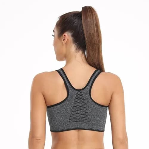 WANAYOU Women's Zip Front Sports Bra Wireless Post-Surgery Bra Workout Bras | Medium Support, Racerback, Removable Pads thumbnail 5