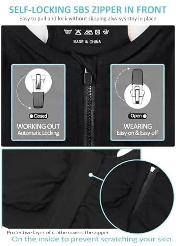 WANAYOU Women's Zip Front Sports Bra Wireless Post-Surgery Bra Workout Bras | Medium Support, Racerback, Removable Pads thumbnail 8