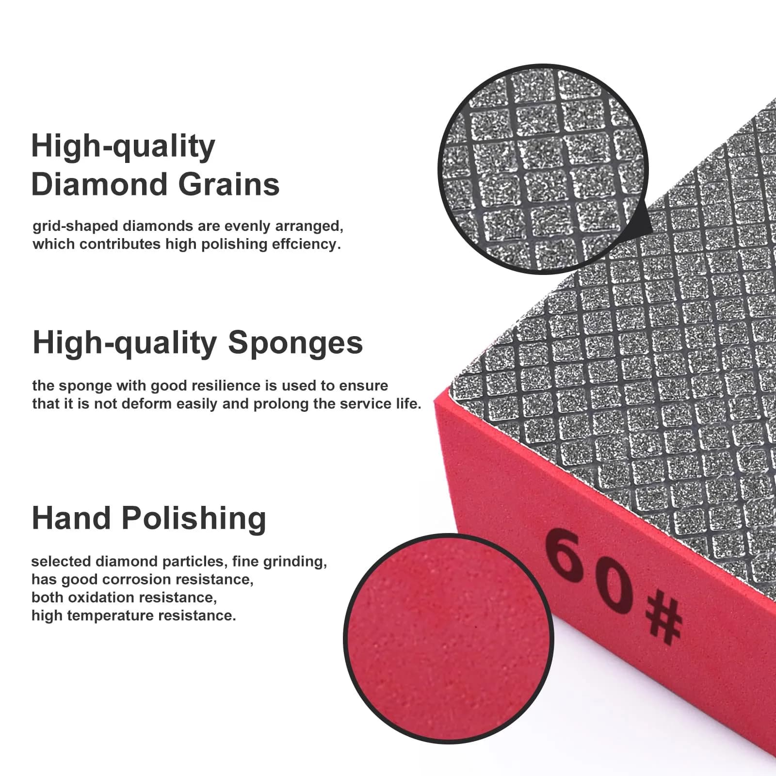 EGOFIX Diamond Hand Polishing Pad 92x57x31mm (3.6"x2.2"x1.2") | 60 Grit for Tile, Glass, Stone - view 2