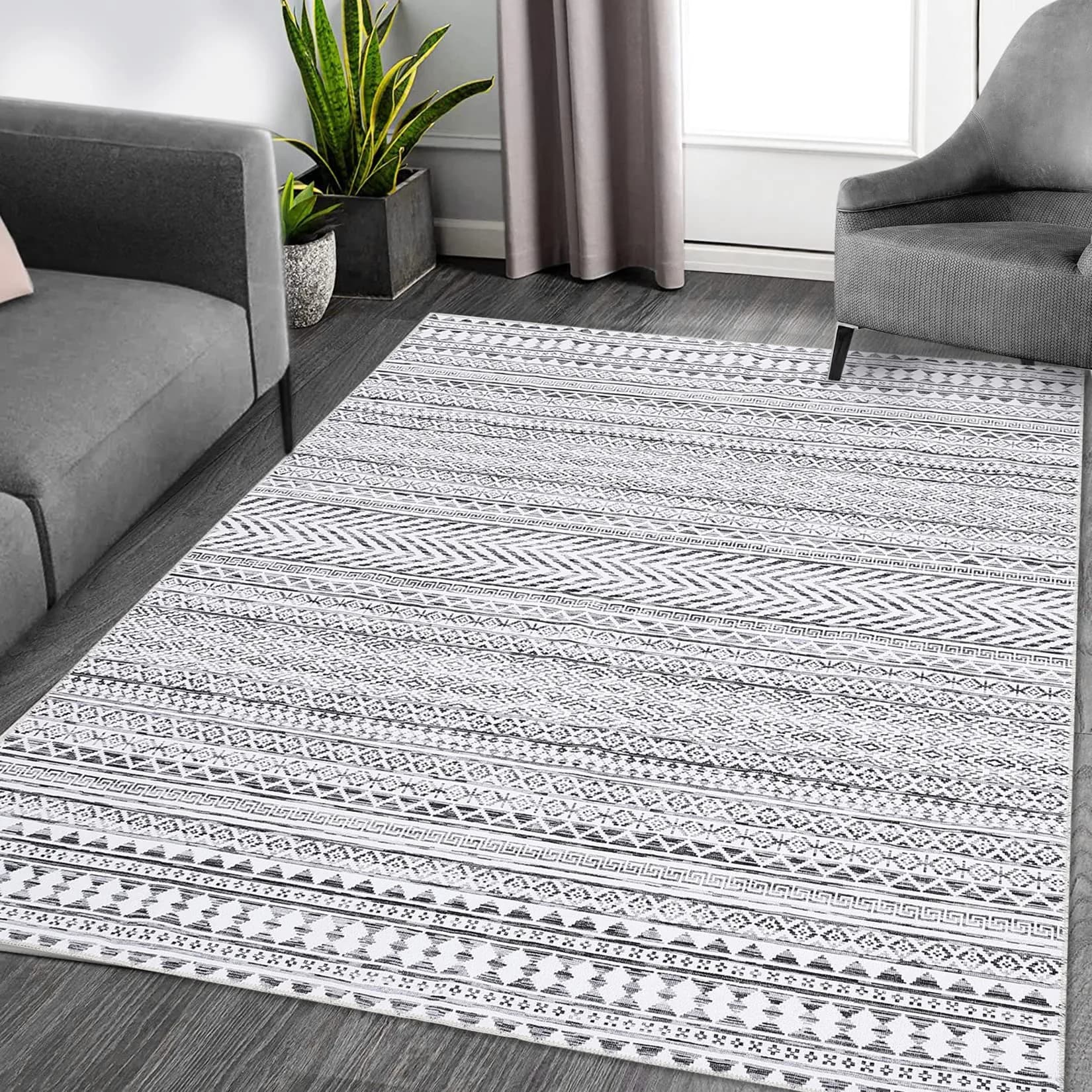 WESTLOOM 9x12 Large Living Room Rug Washable Indoor Non-Slip Grey | Stain & Water Resistant