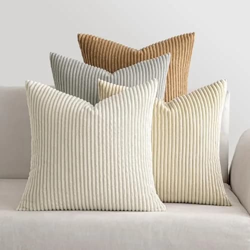 MIULEE Soft Corduroy Decorative Throw Pillow Covers 45x45 cm (18x18 Inch) | Boho Stripe Texture for Cozy Corners thumbnail 1