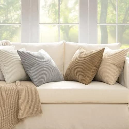 MIULEE Soft Corduroy Decorative Throw Pillow Covers 45x45 cm (18x18 Inch) | Boho Stripe Texture for Cozy Corners thumbnail 5