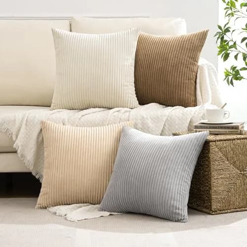 MIULEE Soft Corduroy Decorative Throw Pillow Covers 45x45 cm (18x18 Inch) | Boho Stripe Texture for Cozy Corners thumbnail 2