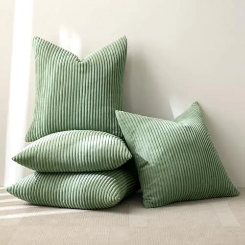 MIULEE Soft Corduroy Decorative Throw Pillow Covers Sage Green 18x18 Inch (45x45 cm) | Pack of 4 Boho Stripe Accent Cases thumbnail 1