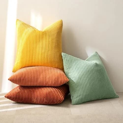 MIULEE Yellow Rust Green Corduroy Decorative Throw Pillow Covers 45x45 cm (18x18 Inch) | Boho Stripe Accent for Living Room thumbnail 5