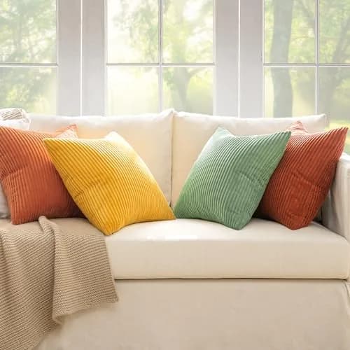 MIULEE Yellow Rust Green Corduroy Decorative Throw Pillow Covers 45x45 cm (18x18 Inch) | Boho Stripe Accent for Living Room thumbnail 6