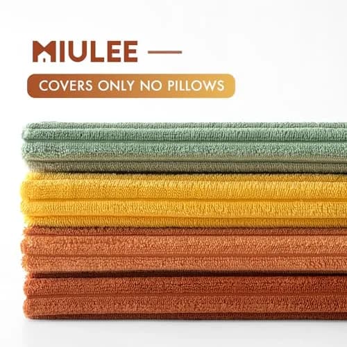 MIULEE Yellow Rust Green Corduroy Decorative Throw Pillow Covers 45x45 cm (18x18 Inch) | Boho Stripe Accent for Living Room thumbnail 8