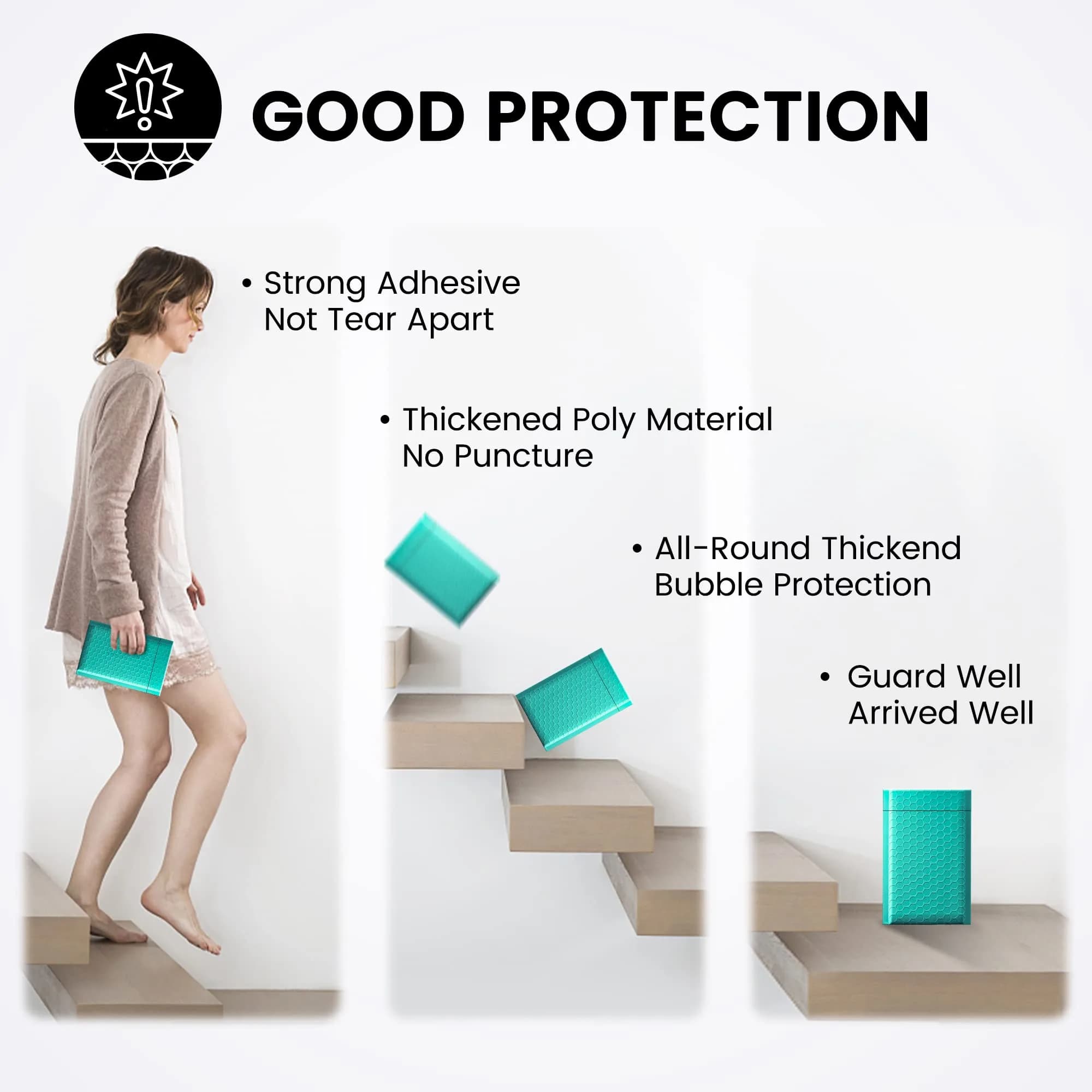 Fuxury Teal Bubble Mailers 4x8 - Waterproof Padded Envelopes for Business Shipping (800 Pack) - view 5