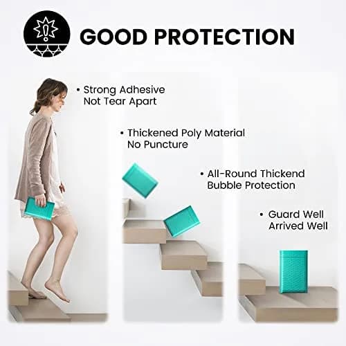 Fuxury Teal Bubble Mailers 4x8 Inch (20.3cm x 10.2cm) | 800 Pack Waterproof Padded Envelopes thumbnail 5