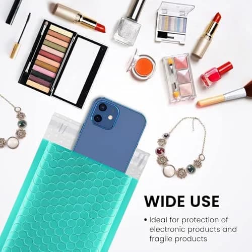 Fuxury Teal Bubble Mailers 4x8 Inch (20.3cm x 10.2cm) | 800 Pack Waterproof Padded Envelopes thumbnail 6