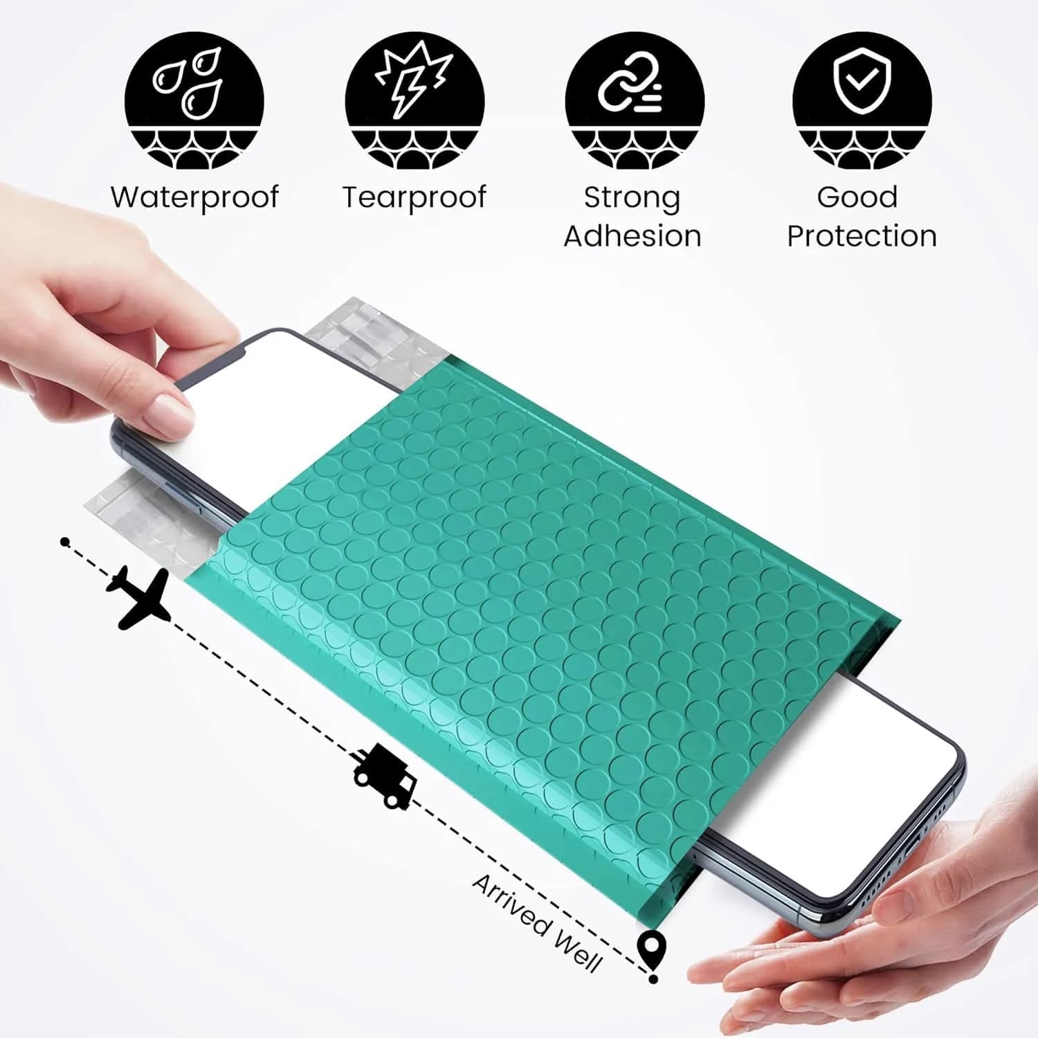 Fuxury Teal Bubble Mailers 4x8 - Waterproof Padded Envelopes for Business Shipping (800 Pack) - view 7