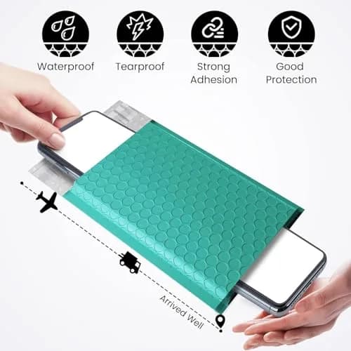 Fuxury Teal Bubble Mailers 4x8 Inch (20.3cm x 10.2cm) | 800 Pack Waterproof Padded Envelopes thumbnail 7