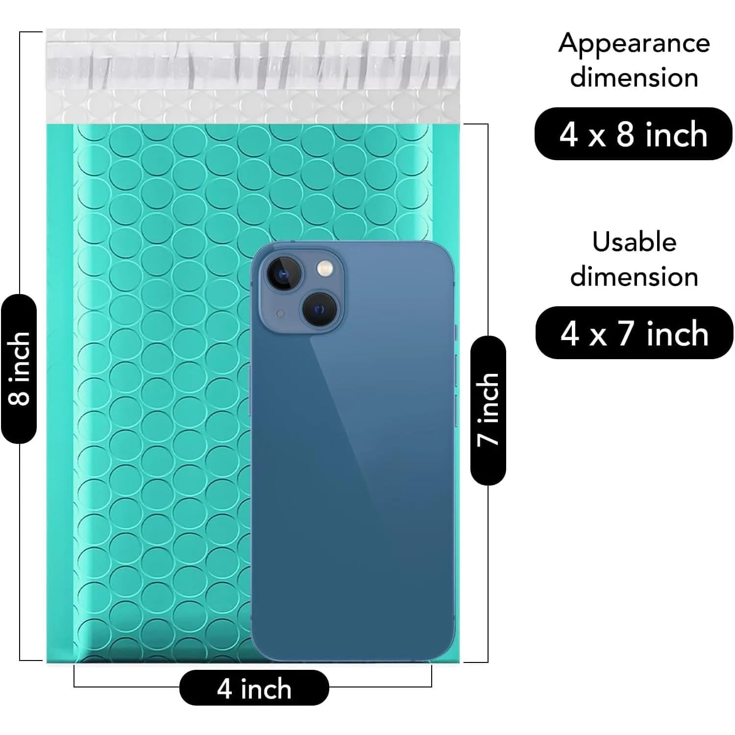 Fuxury Teal Bubble Mailers 4x8 - Waterproof Padded Envelopes for Business Shipping (800 Pack) - view 2