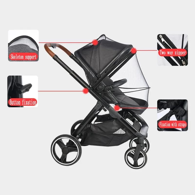WVMKOR Black Mosquito Net for Baby Stroller & Pram | Universal Fit 43-100cm Frame Width thumbnail 3