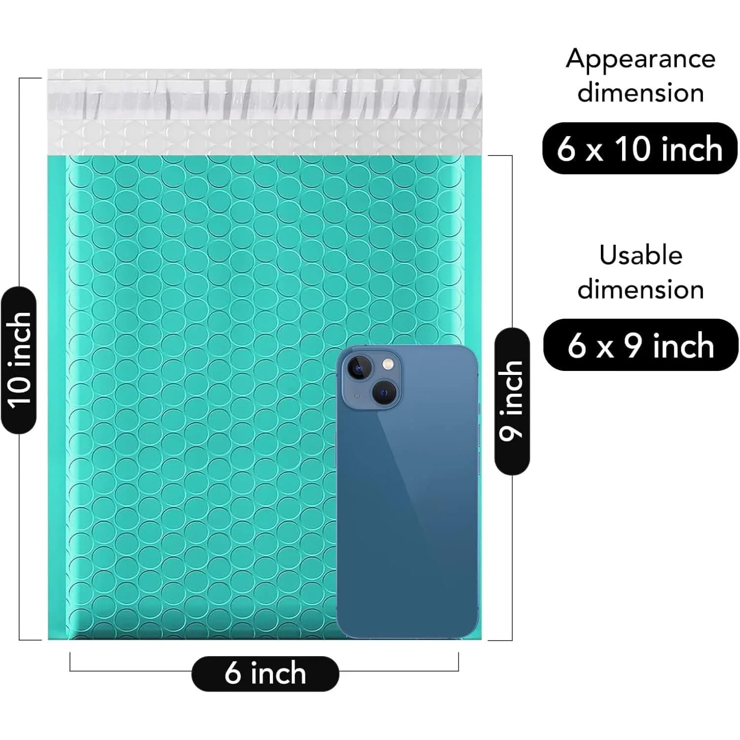Fuxury Teal 3000 Pack Padded Envelopes with Bubble Lining, Usable Size 6x10" | Bulk Value Pack for Small Business - view 2