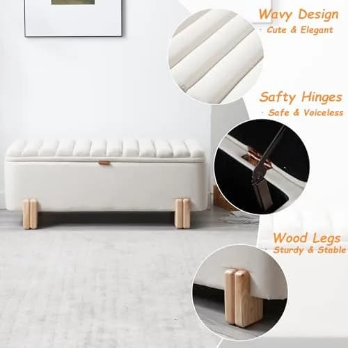 Kmax Storage Bench Linen Entryway Ottoman 45.25" x 17.75" x 18" | Modern Design, 300lbs Capacity thumbnail 5
