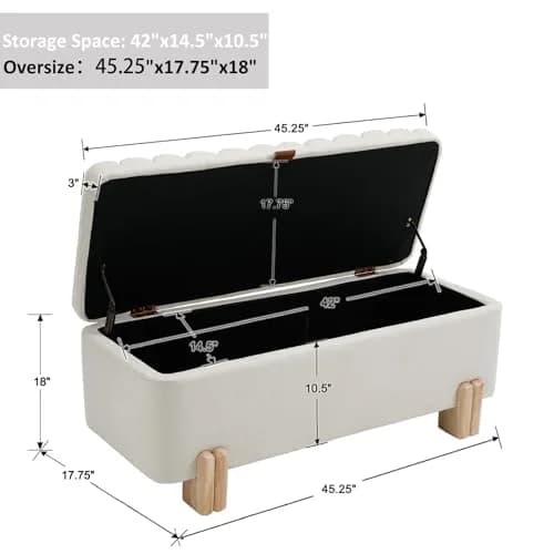 Kmax Storage Bench Linen Entryway Ottoman 45.25" x 17.75" x 18" | Modern Design, 300lbs Capacity thumbnail 2