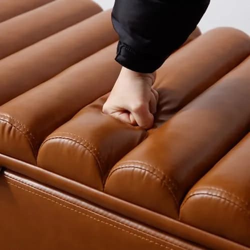 Kmax Storage Bench 45" PU Leather Upholstered Ottoman with Wavy Top & Safety Hinge for Bedroom & Entryway, Brown | Modern Design & Large Storage thumbnail 5