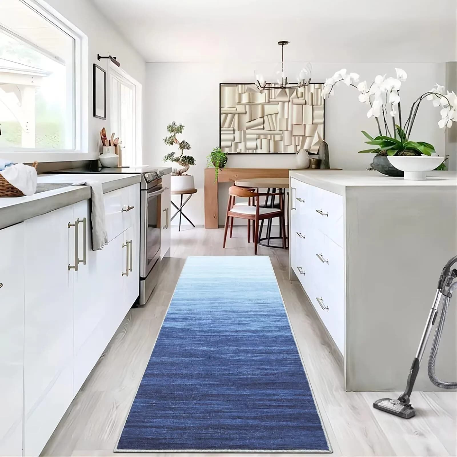 WESTLOOM 2x6 Runner Rug Modern Ombre Blue | Washable Non-Shedding Hallway Carpet