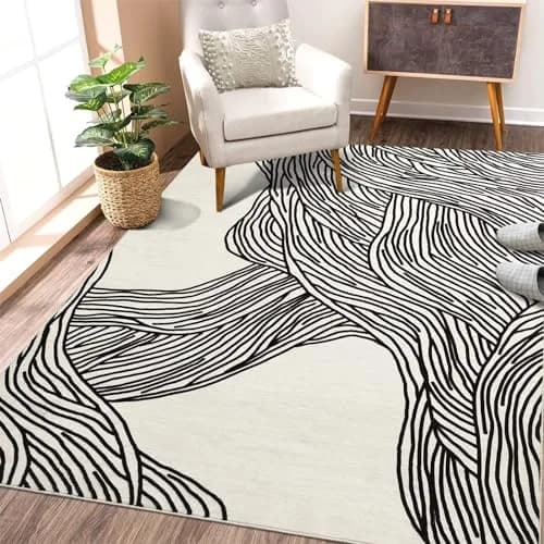 WESTLOOM Modern Area Rug 4x6 | Washable, Minimalist Lines, Soft, Non Slip, Low Pile Floor Carpet for Living Room & Bedroom Beige thumbnail 1