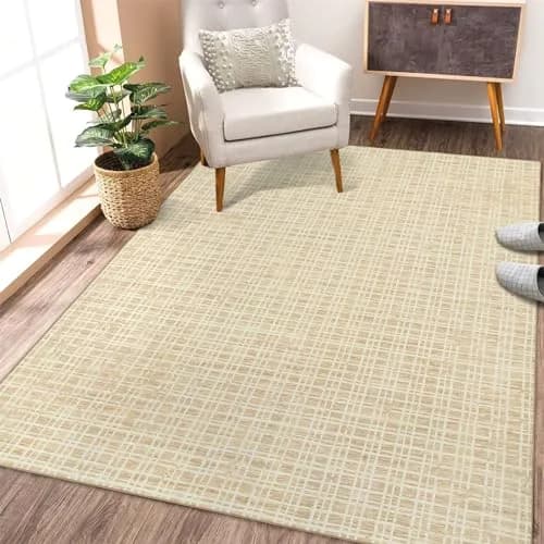 WESTLOOM Checkered Indoor Farmhouse Area Rug 5x7 | Washable Non Slip Minimalist Yellow thumbnail 1