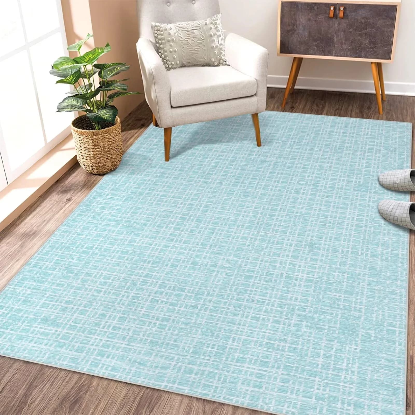 WESTLOOM Area Rug 8x10 Mint | Modern Lines Washable Non Slip Non-Shedding — Mint