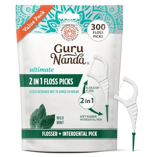 GuruNanda Dental Floss Picks 300ct | 2-in-1 Interdental Floss & Pick for Adults & Kids thumbnail 1