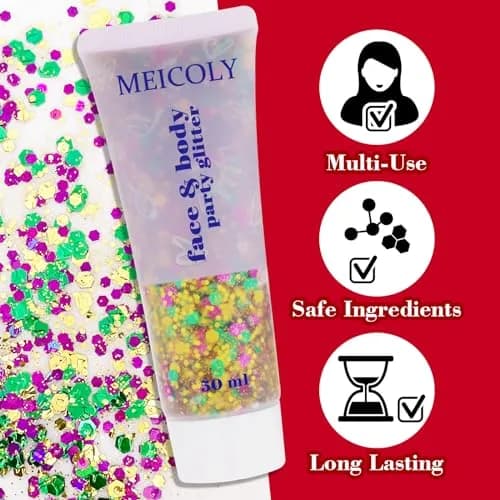 MEICOLY Mardi Gras Brazil Face Glitter Gel, Holographic Body Glitter 50ml (1.9 Fl Oz) | Self-Adhesive Sparkle for Festivals thumbnail 5
