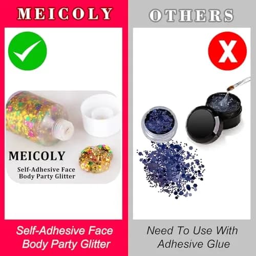 MEICOLY Mardi Gras Brazil Face Glitter Gel, Holographic Body Glitter 50ml (1.9 Fl Oz) | Self-Adhesive Sparkle for Festivals thumbnail 6