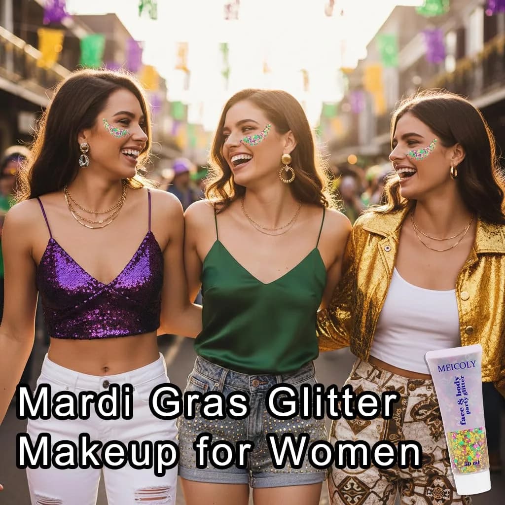 MEICOLY Mardi Gras Brazil Face Glitter Gel, Holographic Body Glitter 50ml (1.9 Fl Oz) | Self-Adhesive Sparkle for Festivals - view 2