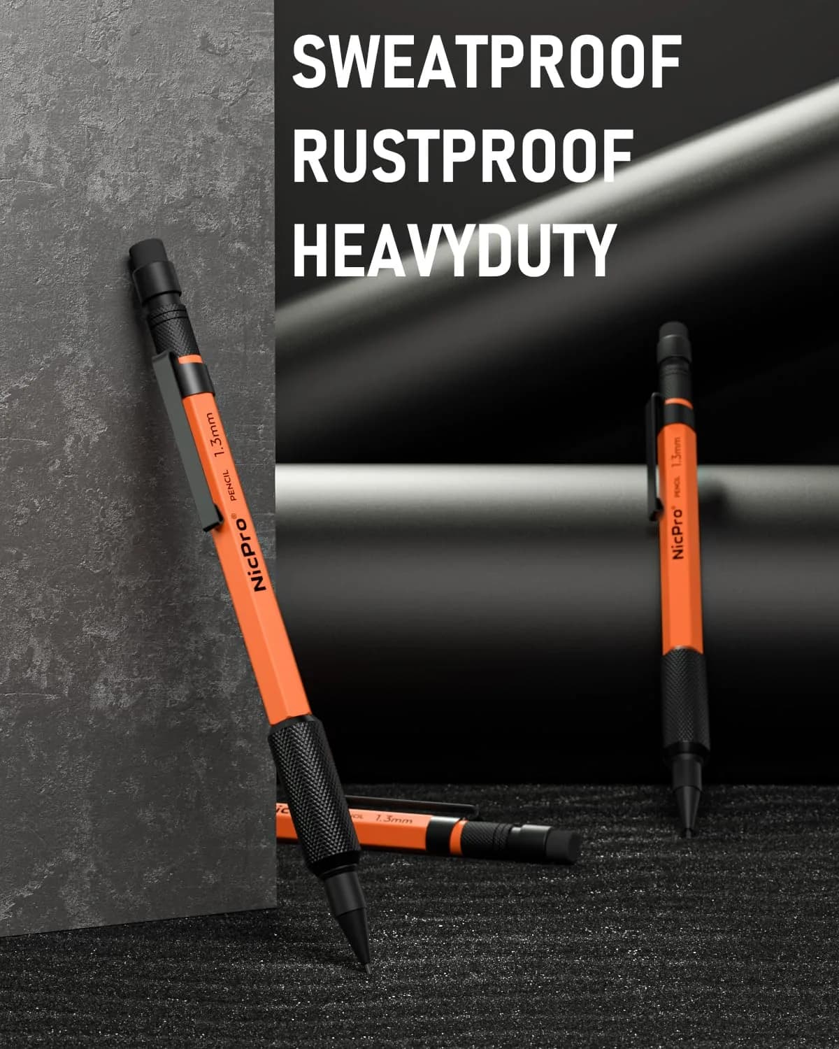 Nicpro MP2000 1.3mm Metal Mechanical Pencil Set with Case (Orange) | Smooth Ink Flow - view 5
