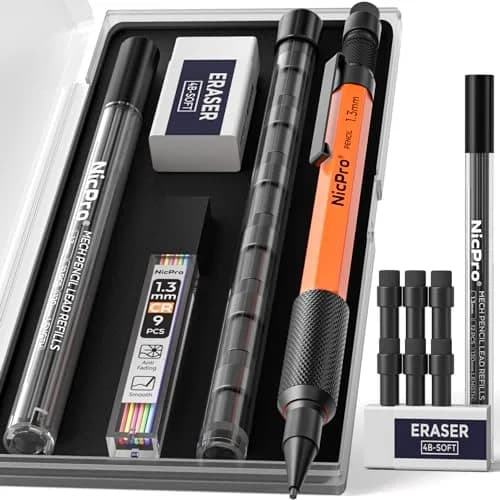 Nicpro MP2000 1.3mm Metal Mechanical Pencil Set with Case (Orange) | Smooth Ink Flow thumbnail 1