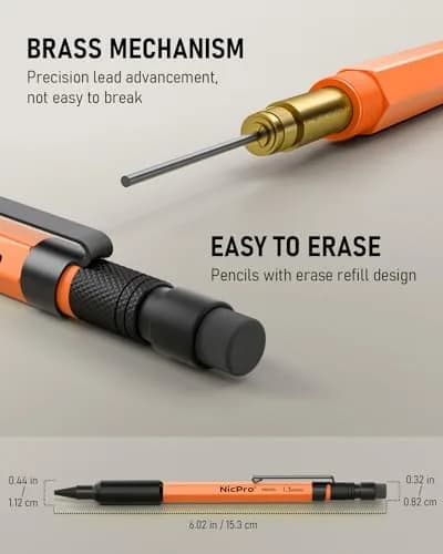 Nicpro MP2000 1.3mm Metal Mechanical Pencil Set with Case (Orange) | Smooth Ink Flow thumbnail 3