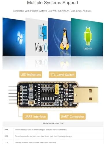 Wonrabai USB to UART Debugger Module for Raspberry Pi 5 | Multi-System UART Connection thumbnail 3