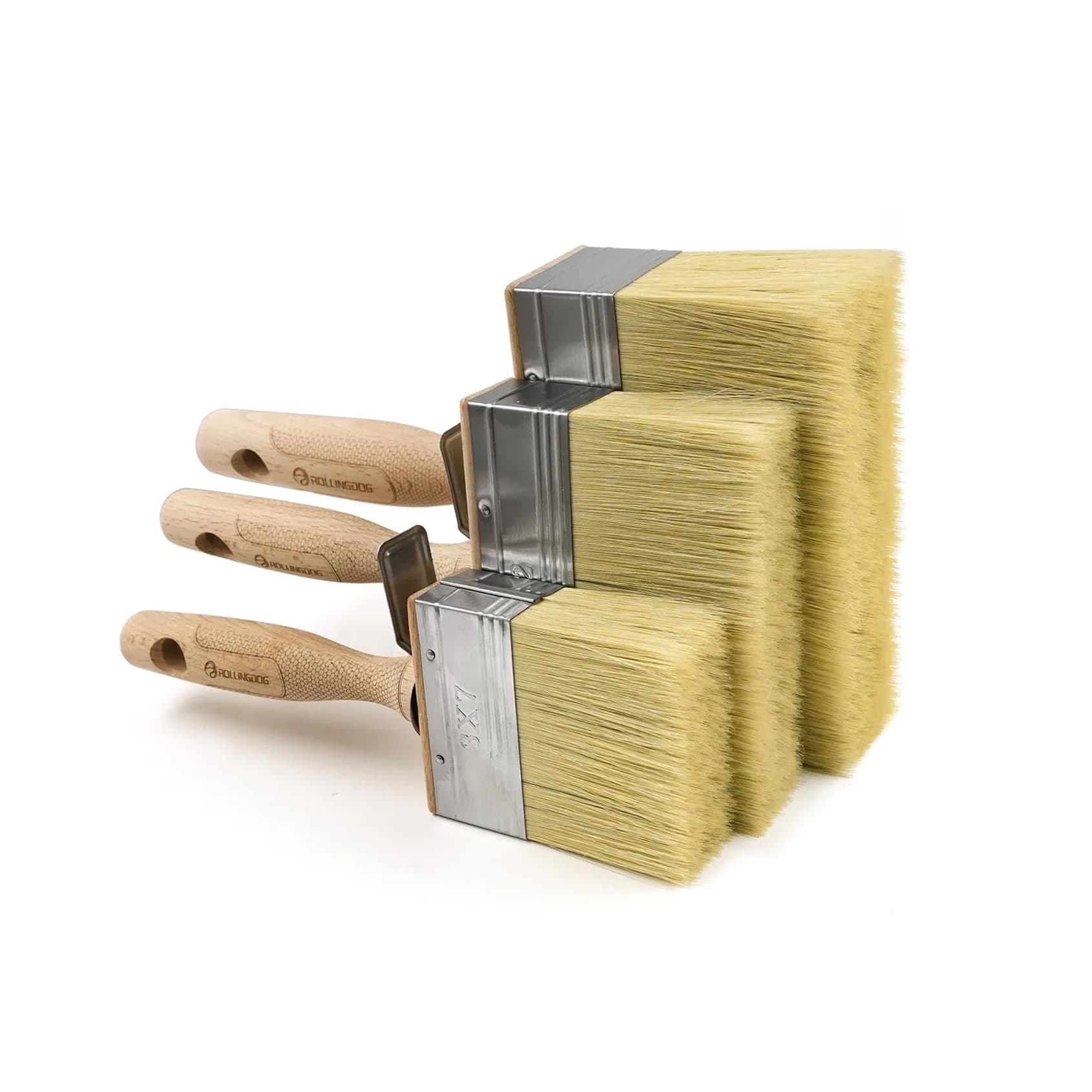 ROLLINGDOG Deck Stain Brush Set 70mm, 120mm, 150mm (2.7", 4.5", 6") | 3-Piece Set for Walls, Decks, and Furniture